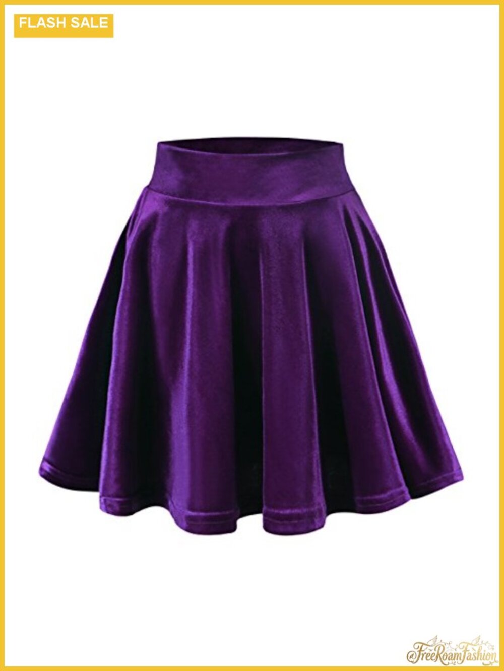 Crushed Velvet Mini Skater Skirt Pleated Stretchy A-Line